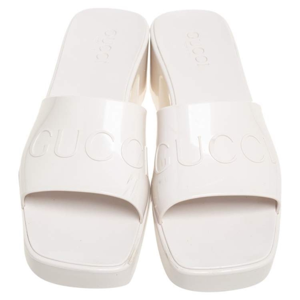 Gucci White Rubber Platform Slide Sandals Size 39